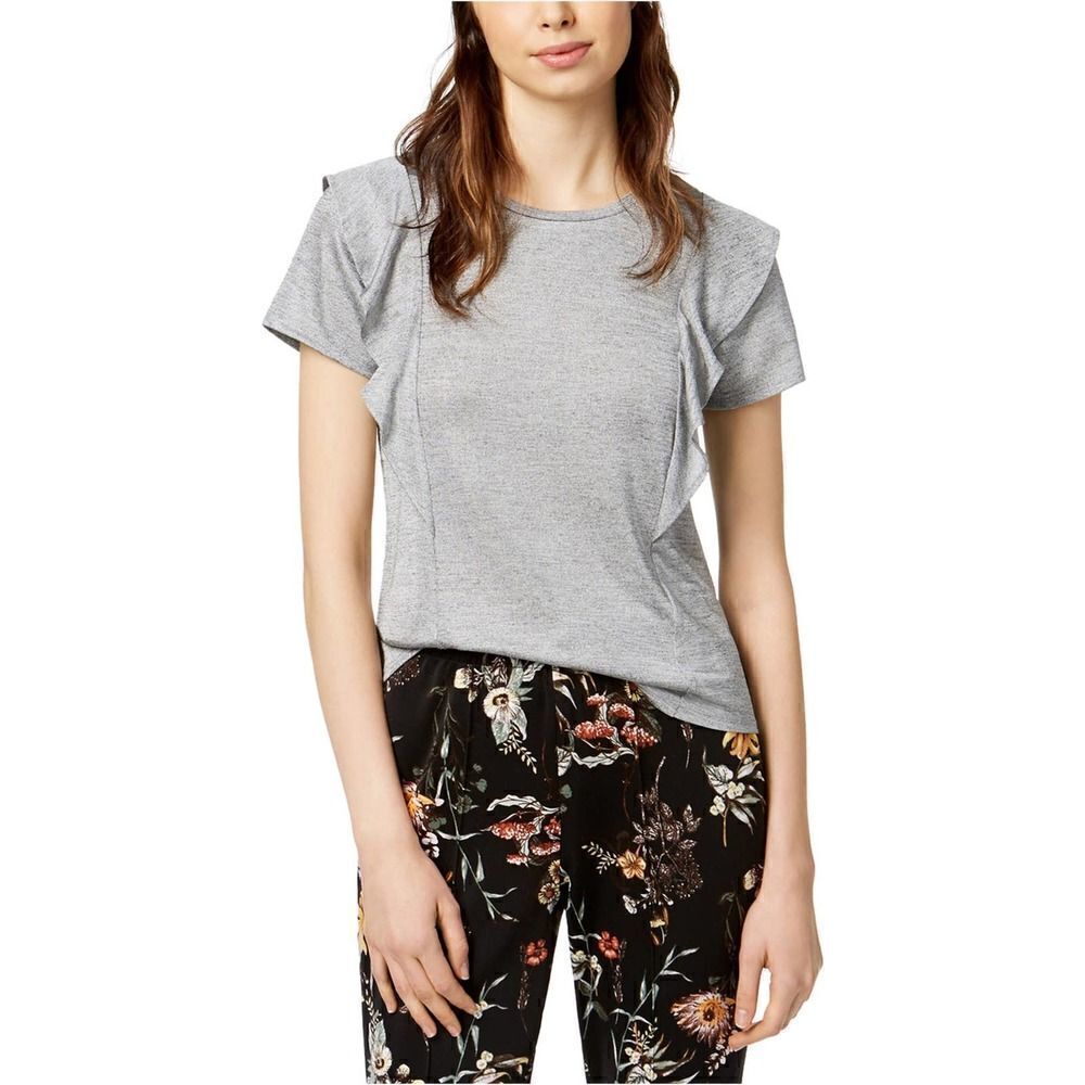 Bar III Gray Top Ruffled T-Shirt